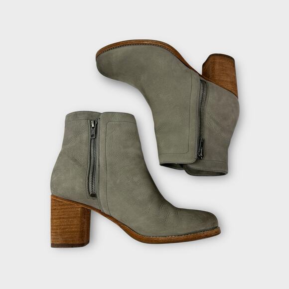 Frye Addie Double Zip Leather Ankle Heeled Boots Gray Distressed Bootie Size 9 B - Picture 1 of 16